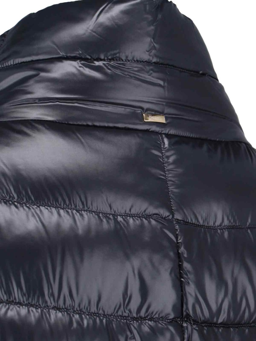 Herno Navy Long Puffer Jacket With High Collar In Black