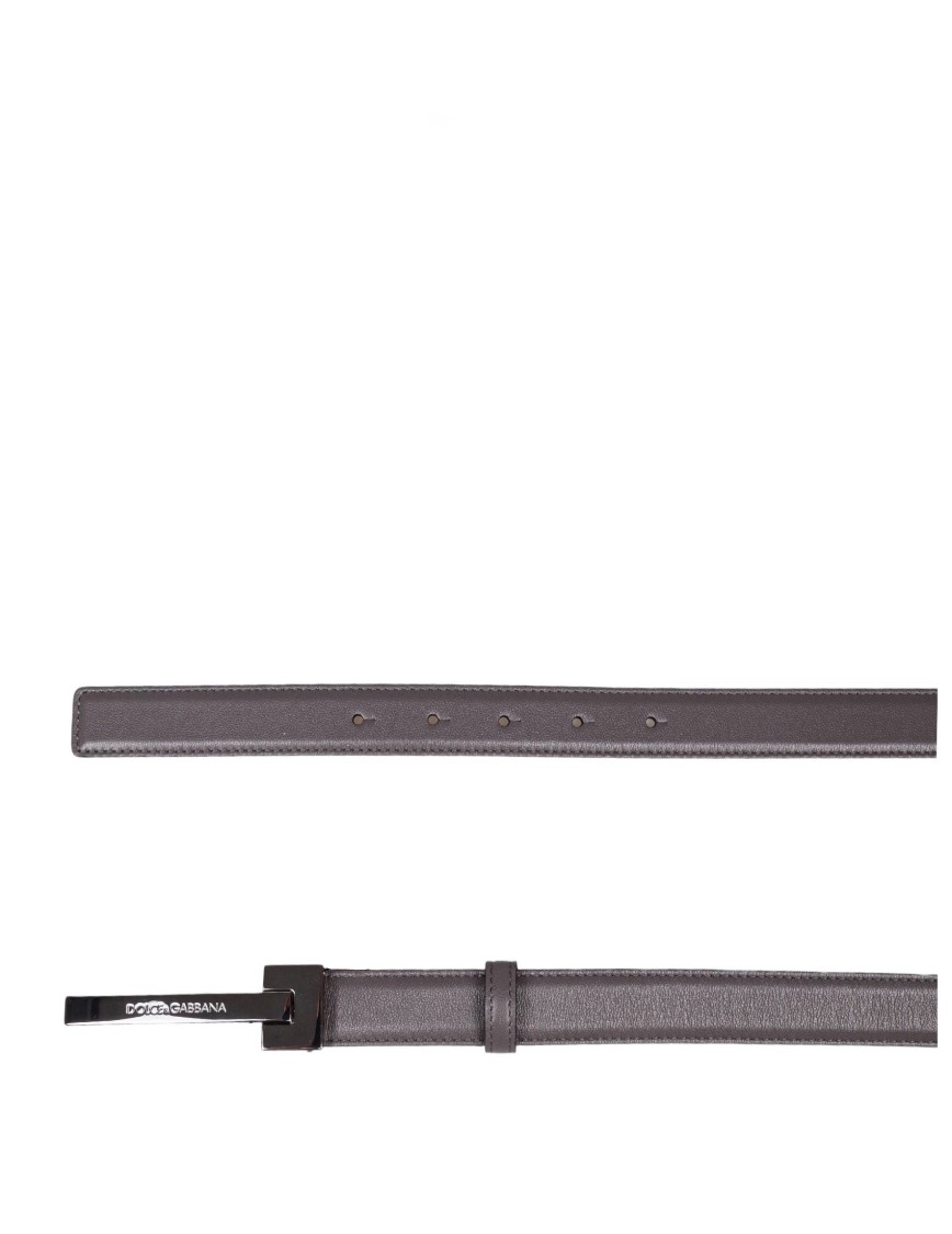 Dolce & Gabbana Leather Belt With Logo Buckle In Grey