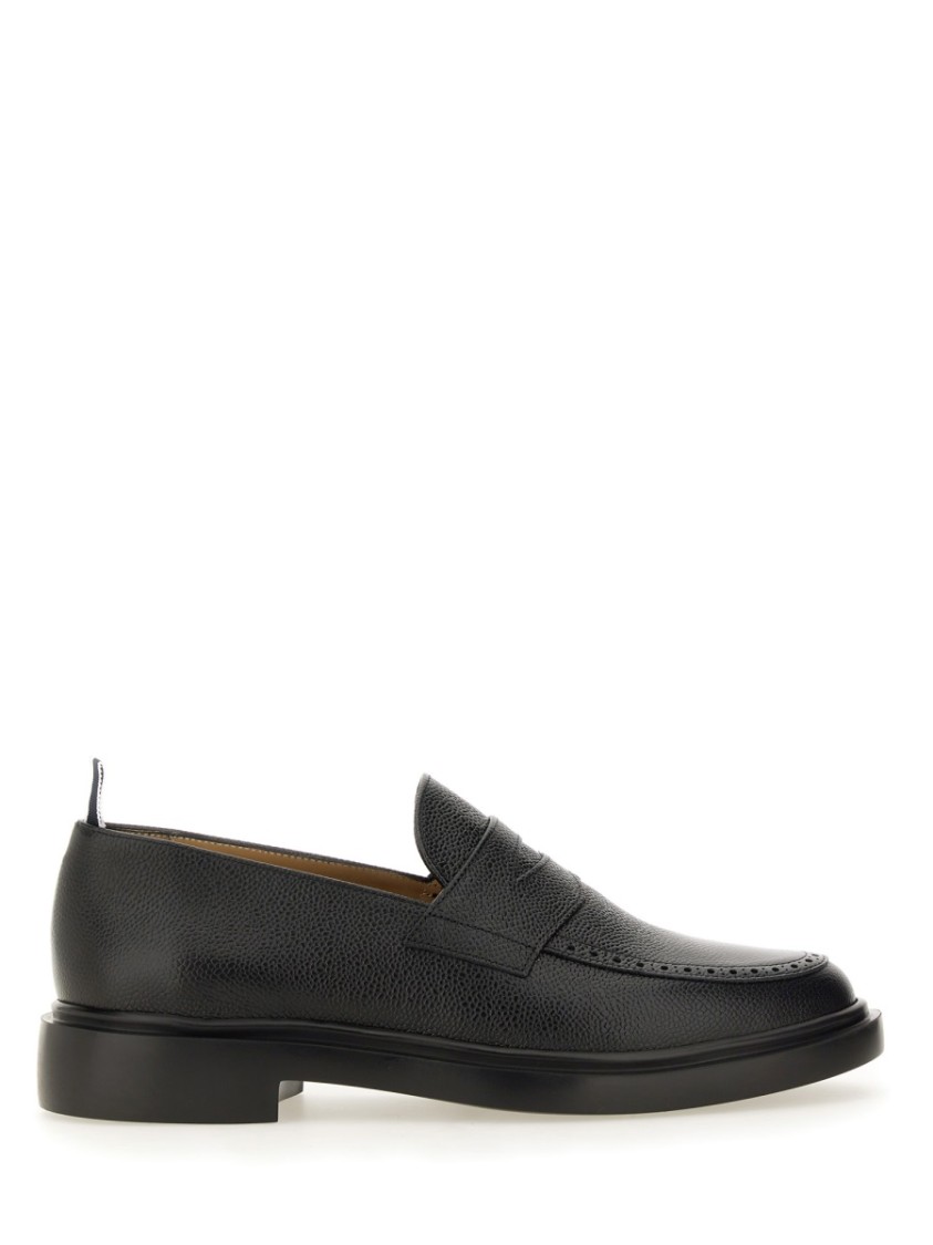 Thom Browne Black Slip-on Loafers With Loop Detail In Black