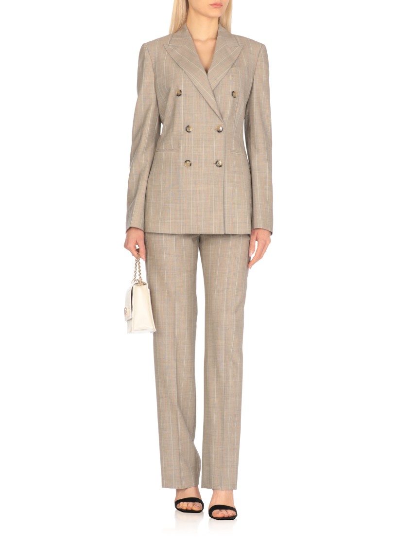 Shop Pt Torino Beige Virgin Wool Double-breasted Blazer With All-over Check Pattern