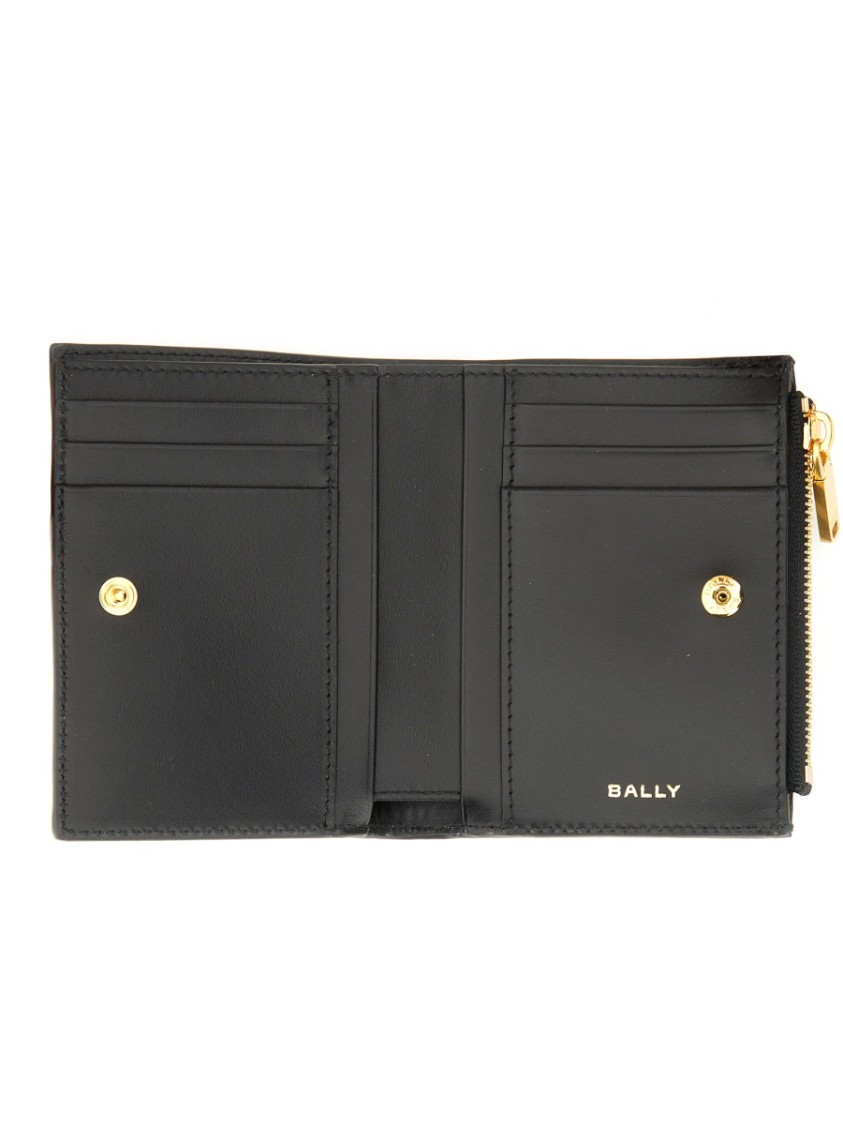 Bally Compact Portfolio With Striped Accent In Black