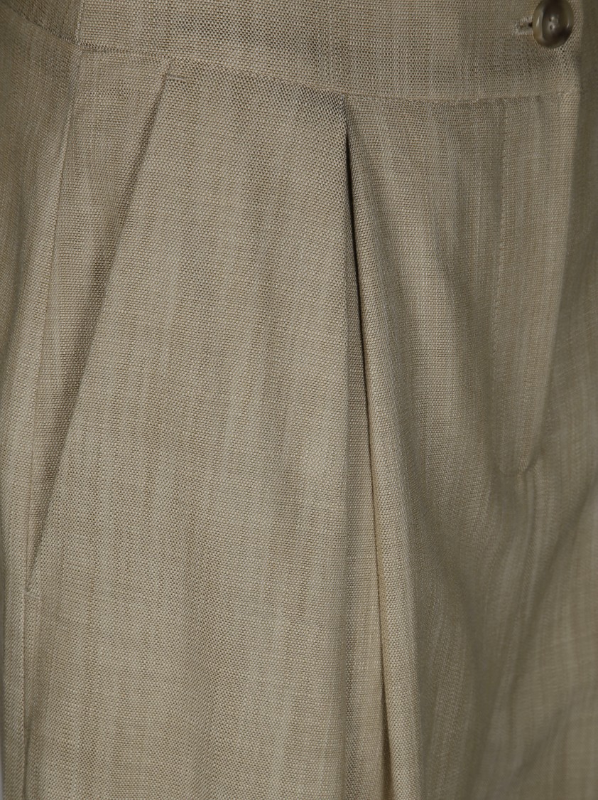 Pinko High-waisted Wide-leg Trousers With Front Pleats In Green