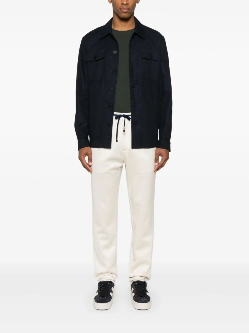 Drumohr Linen Shirt Jacket With Multiple Pockets In Blue