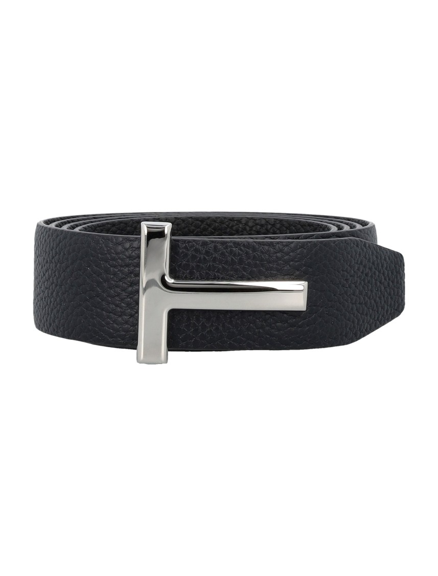 Tom Ford T Grainy Leather Belt In Black