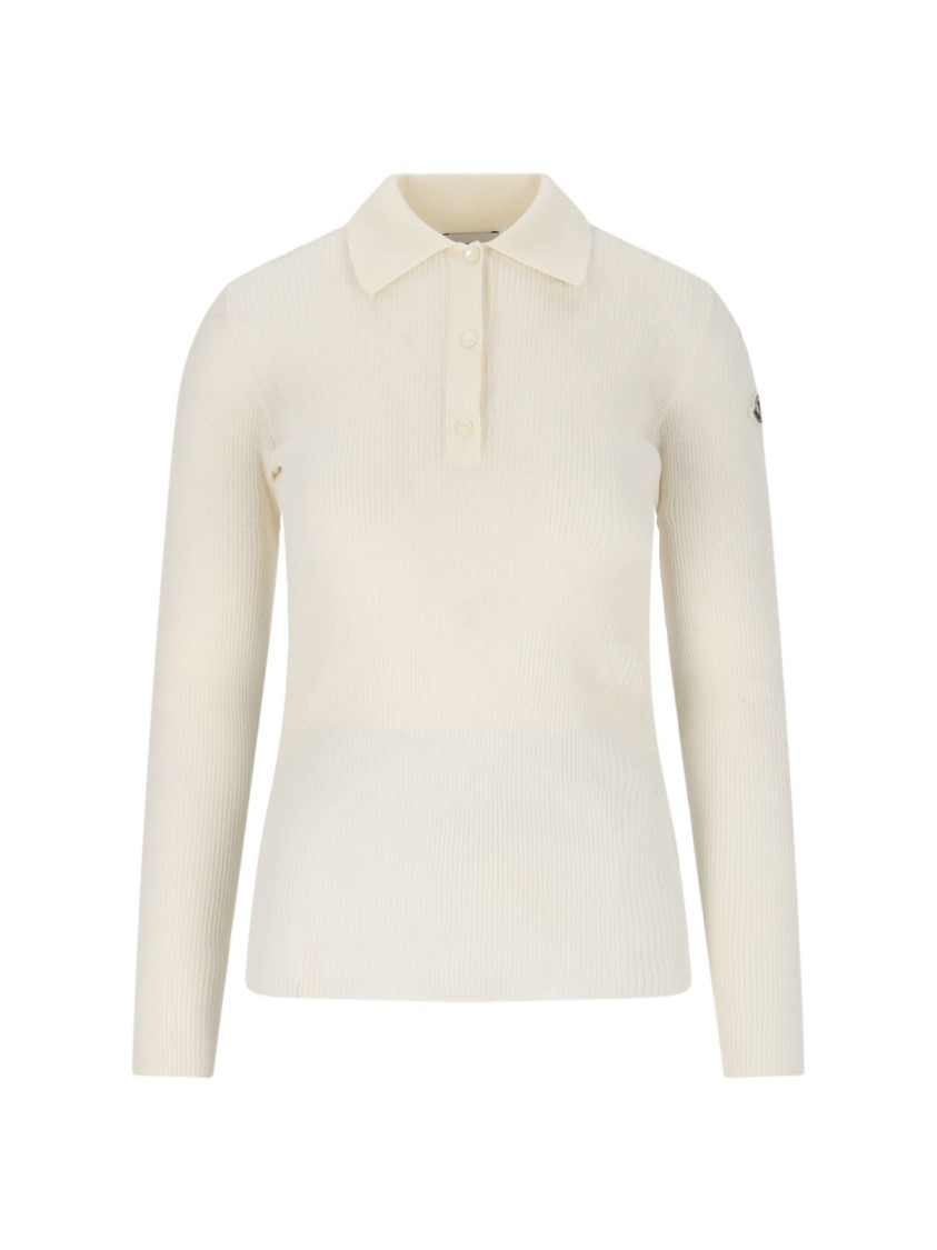 Moncler Ribbed Cotton-blend  Top With Classic Collar In Neutral