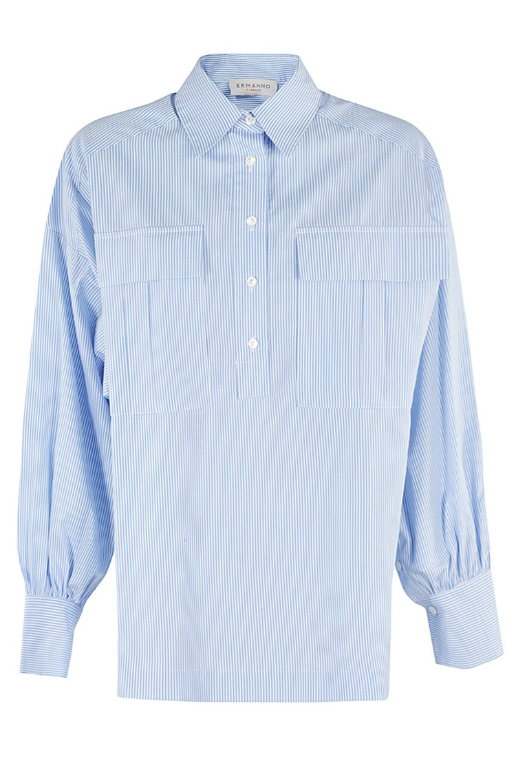 Ermanno Firenze Oversized Striped Cotton Poplin Shirt In Blue