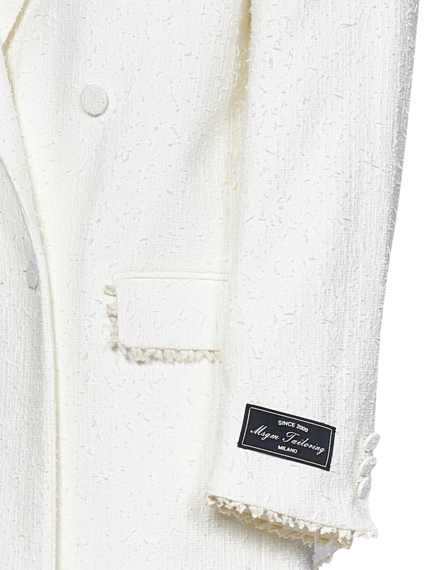 Msgm Textured White Tweed Double-breasted Blazer In White