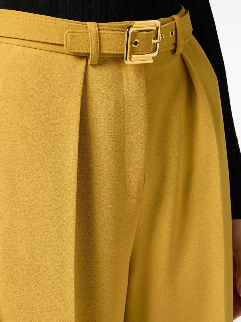 Elisabetta Franchi Curry Yellow High-waisted Trousers With Coordinated Belt