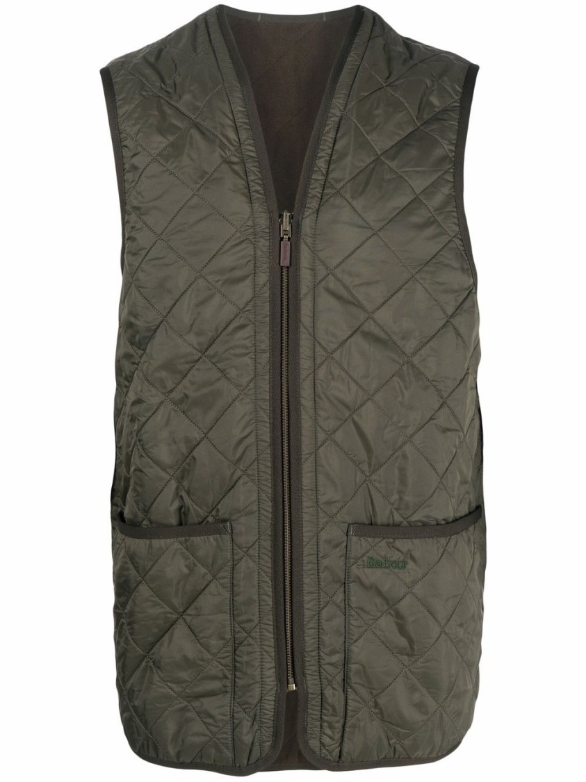 Barbour Quilted Sleeveless V-neck Waistcoat Zip In Multi