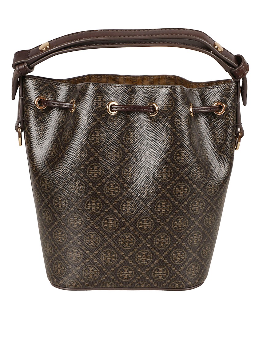 Tory Burch Structured Bucket Bag With Decorative Pattern In Black