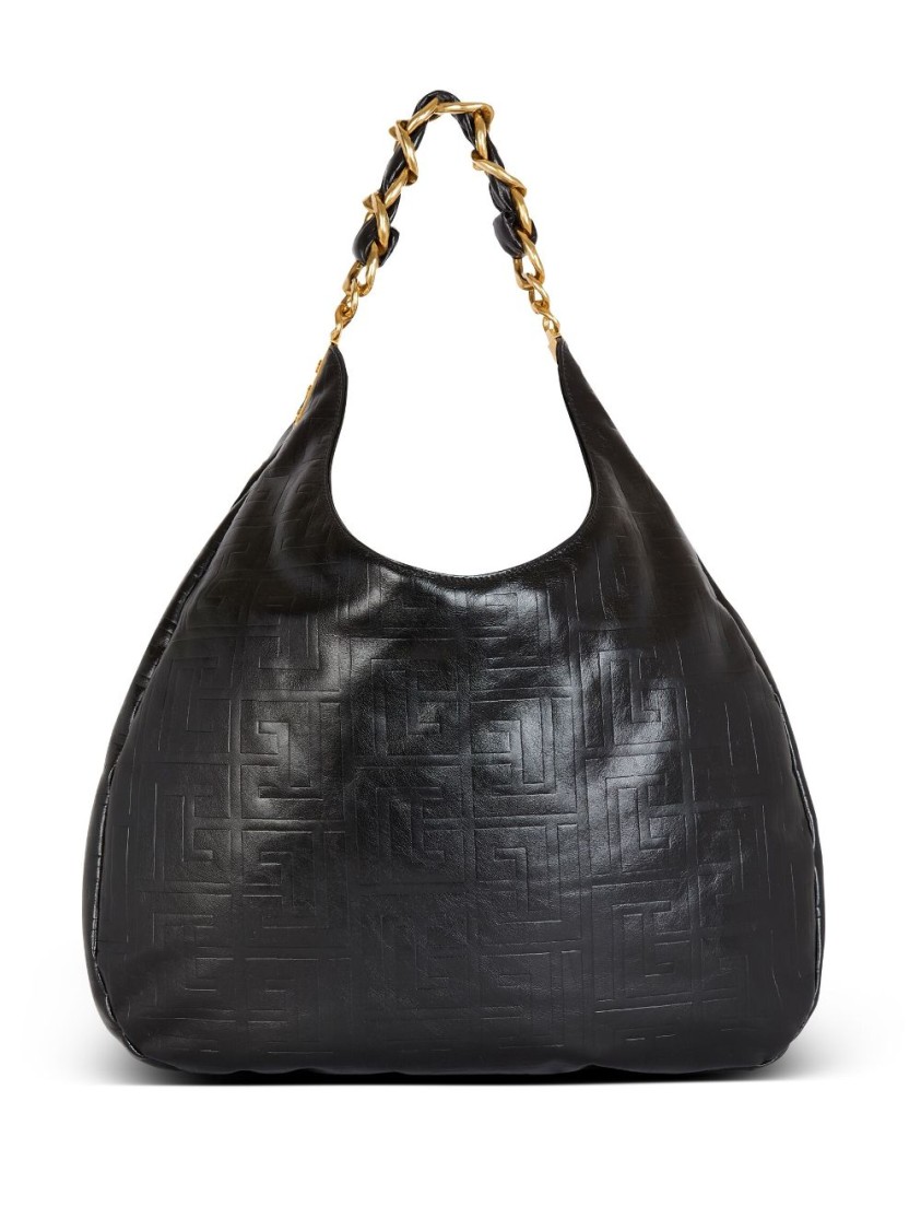 BALMAIN BALMAIN QUILTED BLACK CALF LEATHER TOTE WITH CHAIN-LINK HANDLE