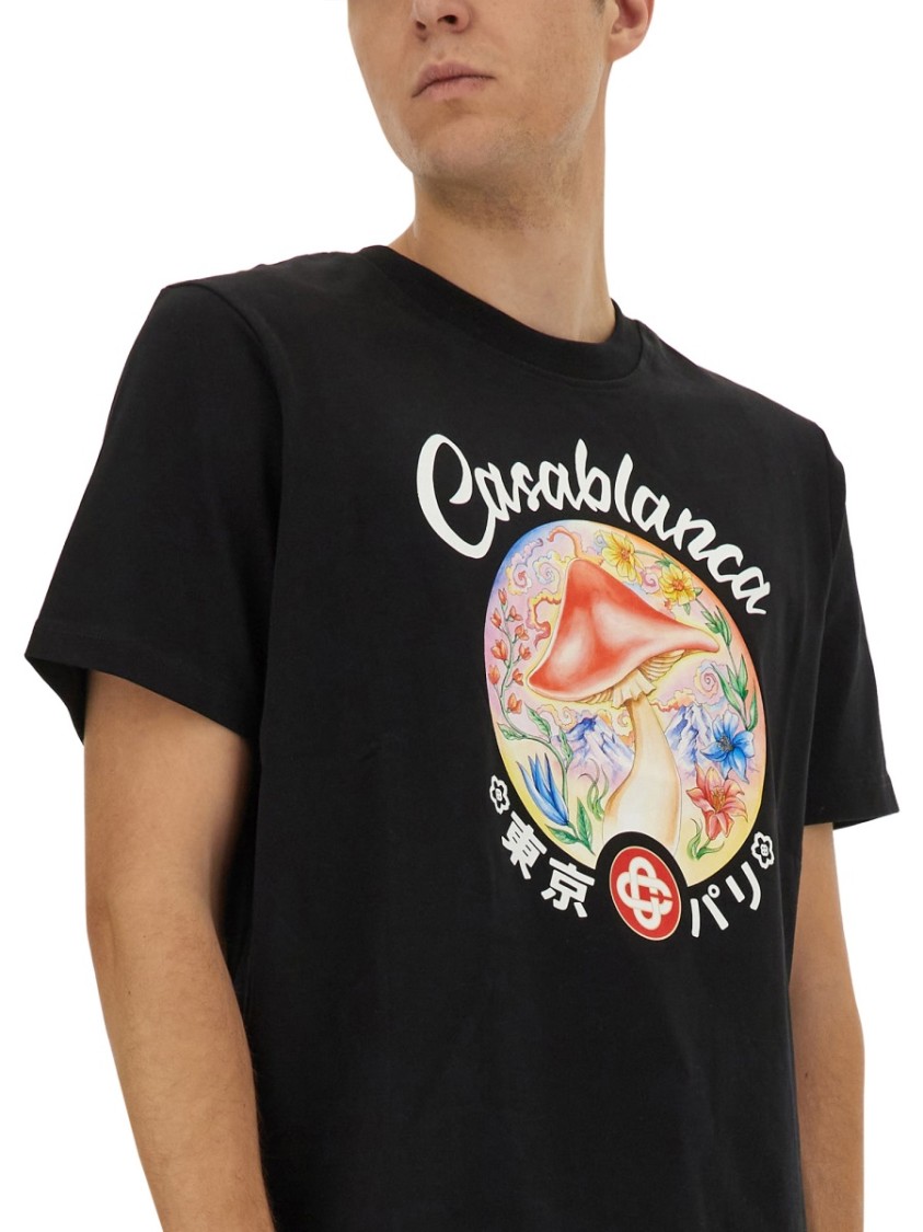 Casablanca Black Crewneck T-shirt With Logo On The Front In Cotton Man