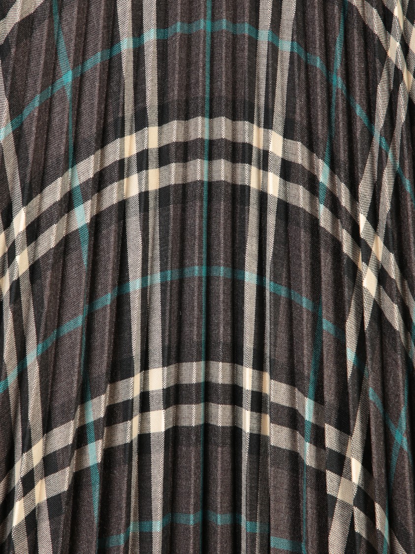 Shop Burberry Pleated Midi Skirt With Classic Check And Turquoise Accents In Grey