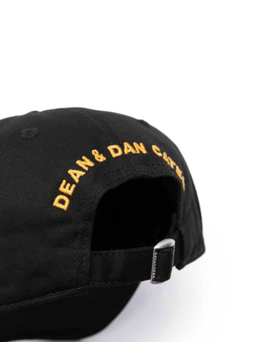 Dsquared2 Distressed Black Cotton Cap With Embroidered Logo In Black