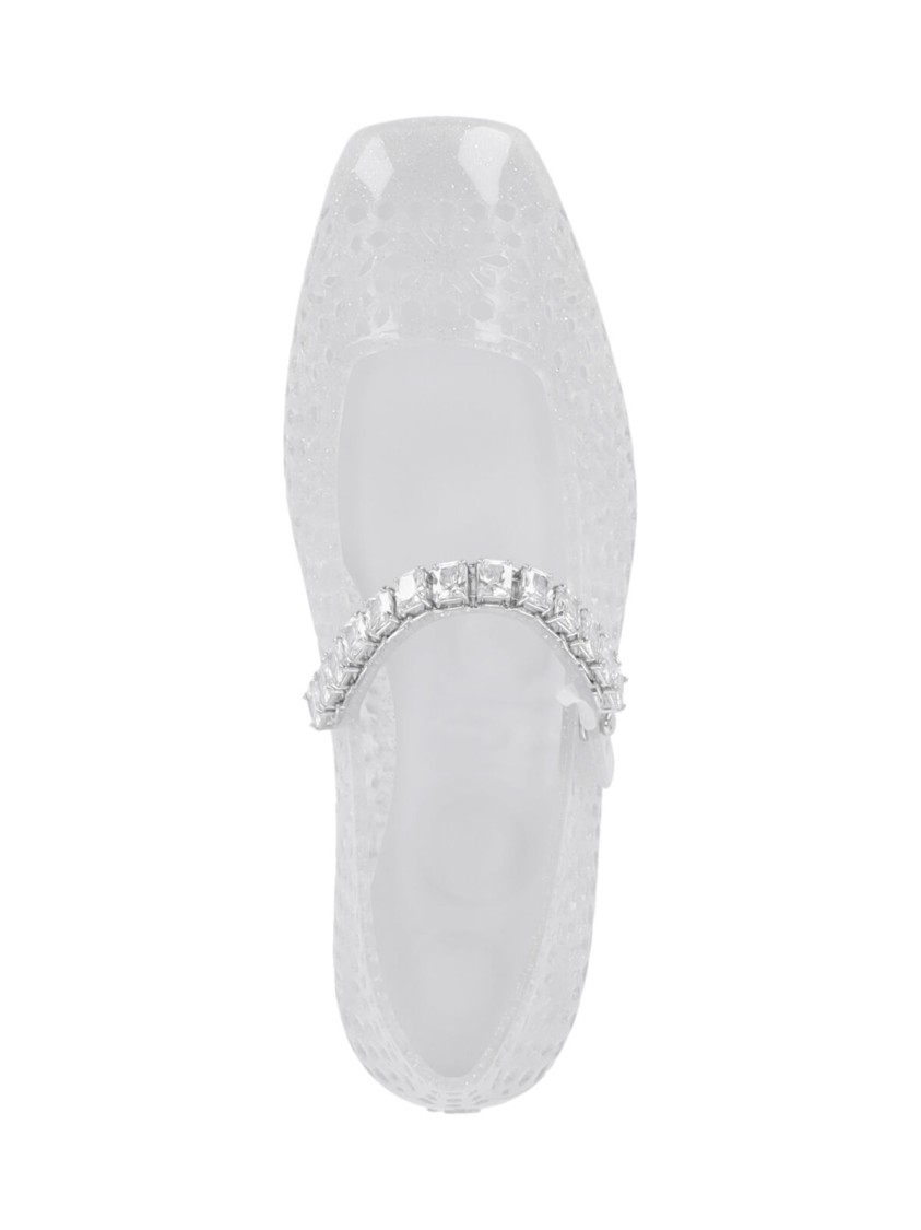Jimmy Choo Clear Jelly Ballerina Flats With Crystal Embellishment In White