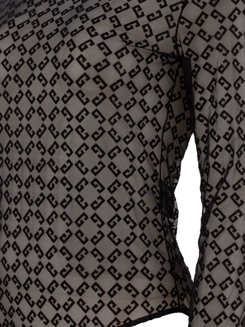 Givenchy Flocked Velvet Monogram Bodysuit In Sheer Tulle In Gray
