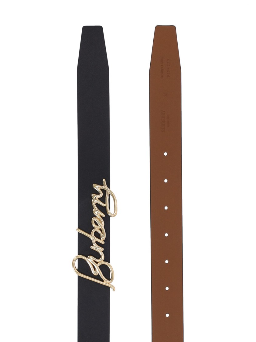 Burberry Reversible Leather Signature Belt In Black