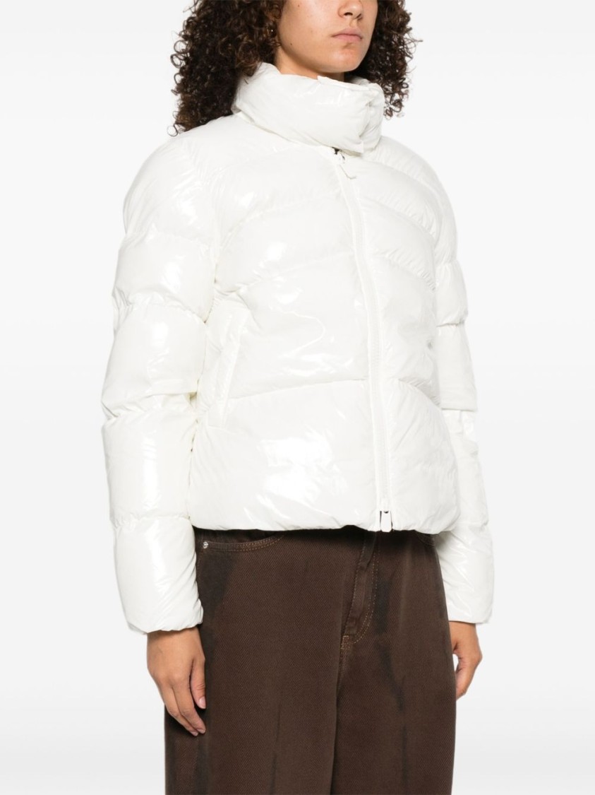 Pinko Puffy White Down Coat With Glossy Finish And High Collar In White