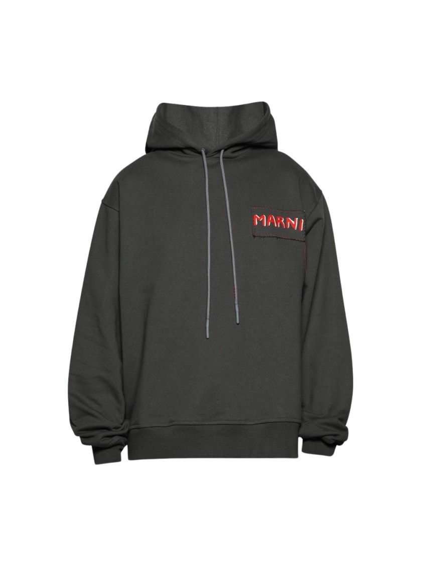 Marni Gray Loopback Cotton Jersey Hoodie In Grey