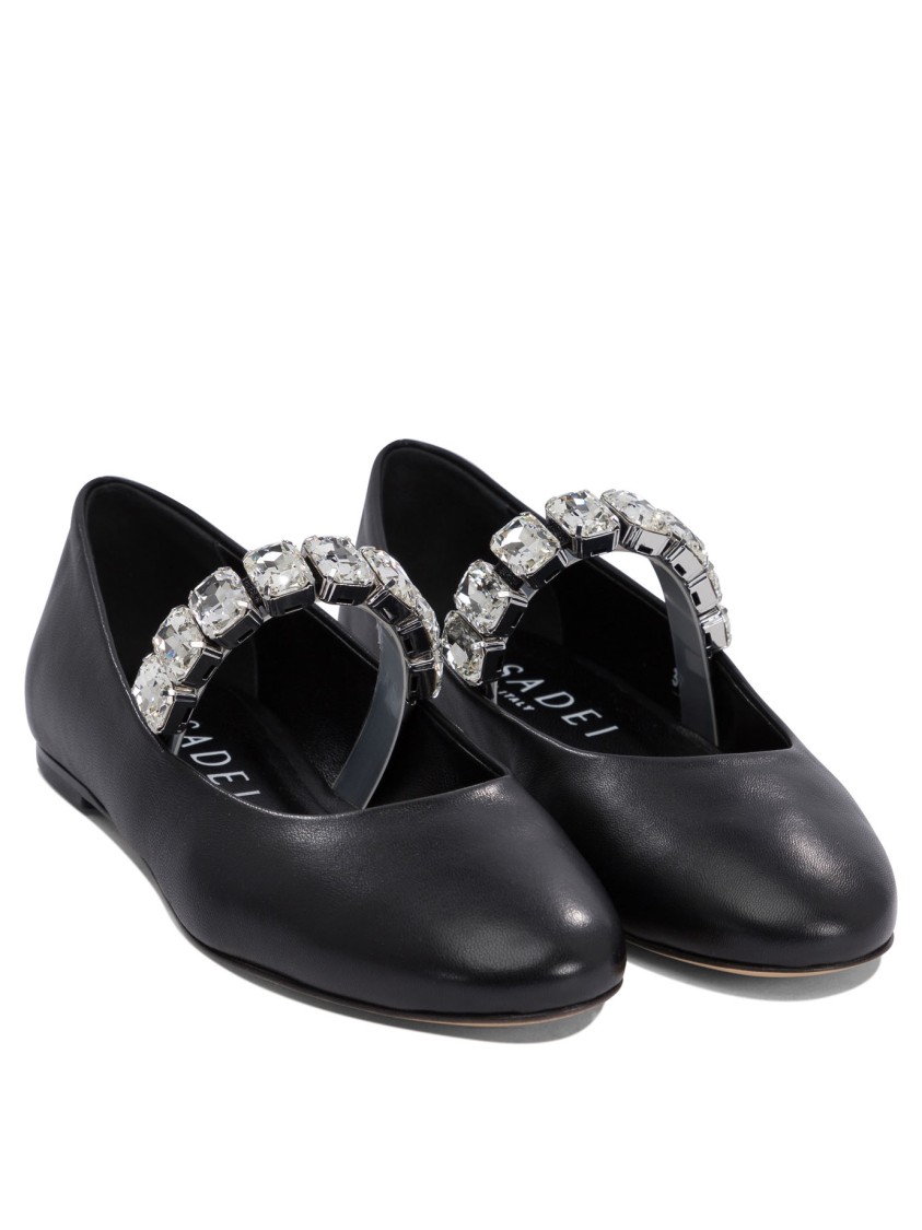 Casadei Crystal-embellished Black Leather Ballerinas In Black