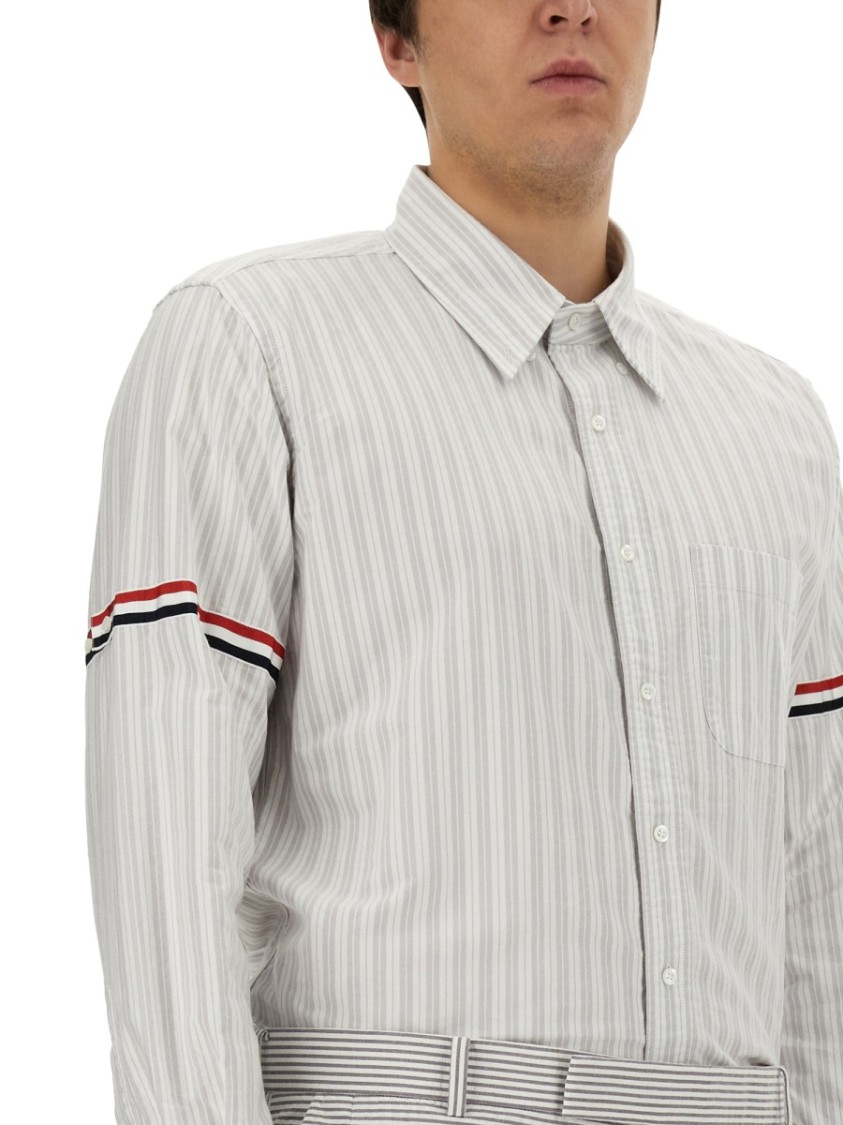 Thom Browne Grey Vertical-stripe Long-sleeve Shirt In Grey