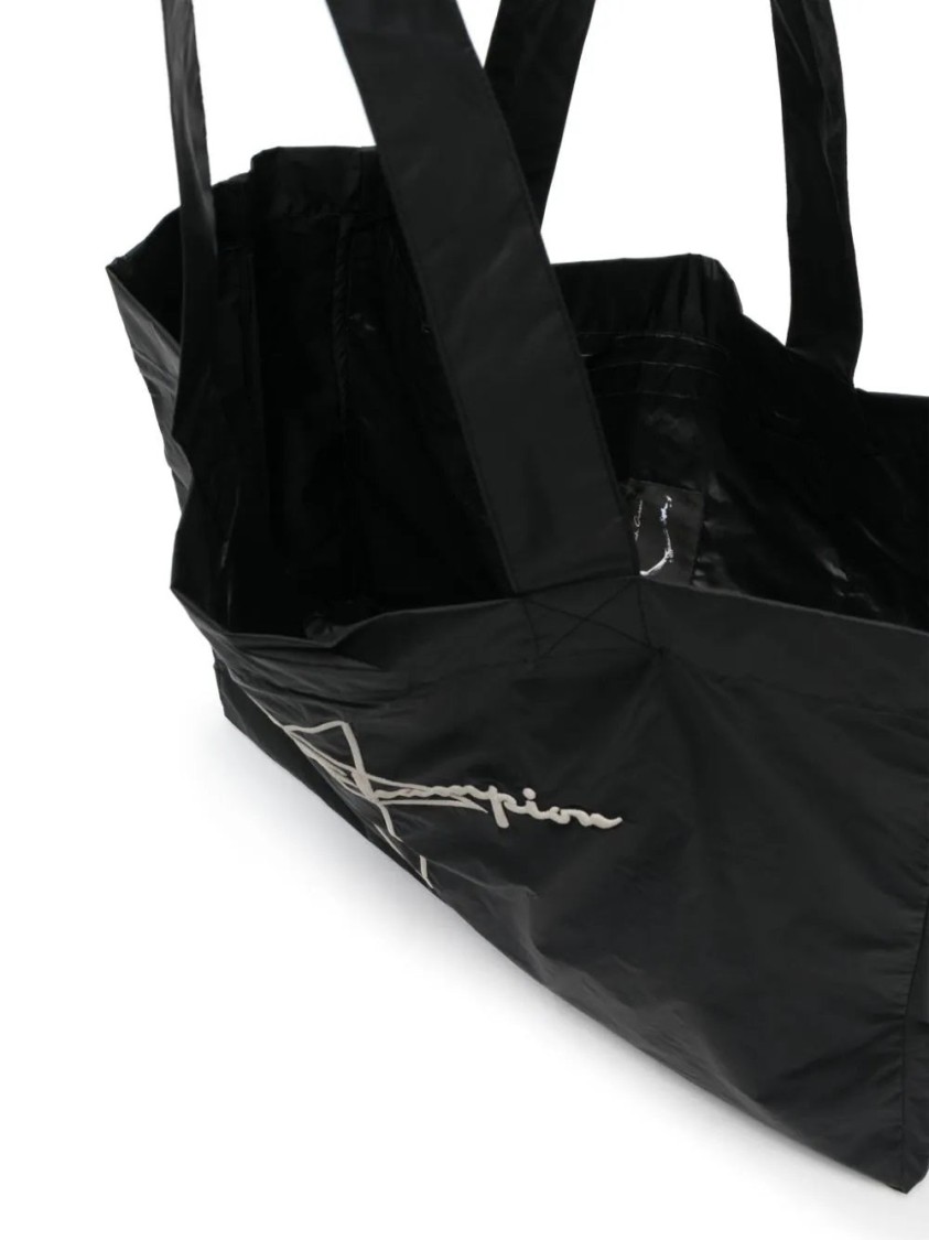 Rick Owens X Champion Black Nylon Tote Bag With Iconic Logo In Black