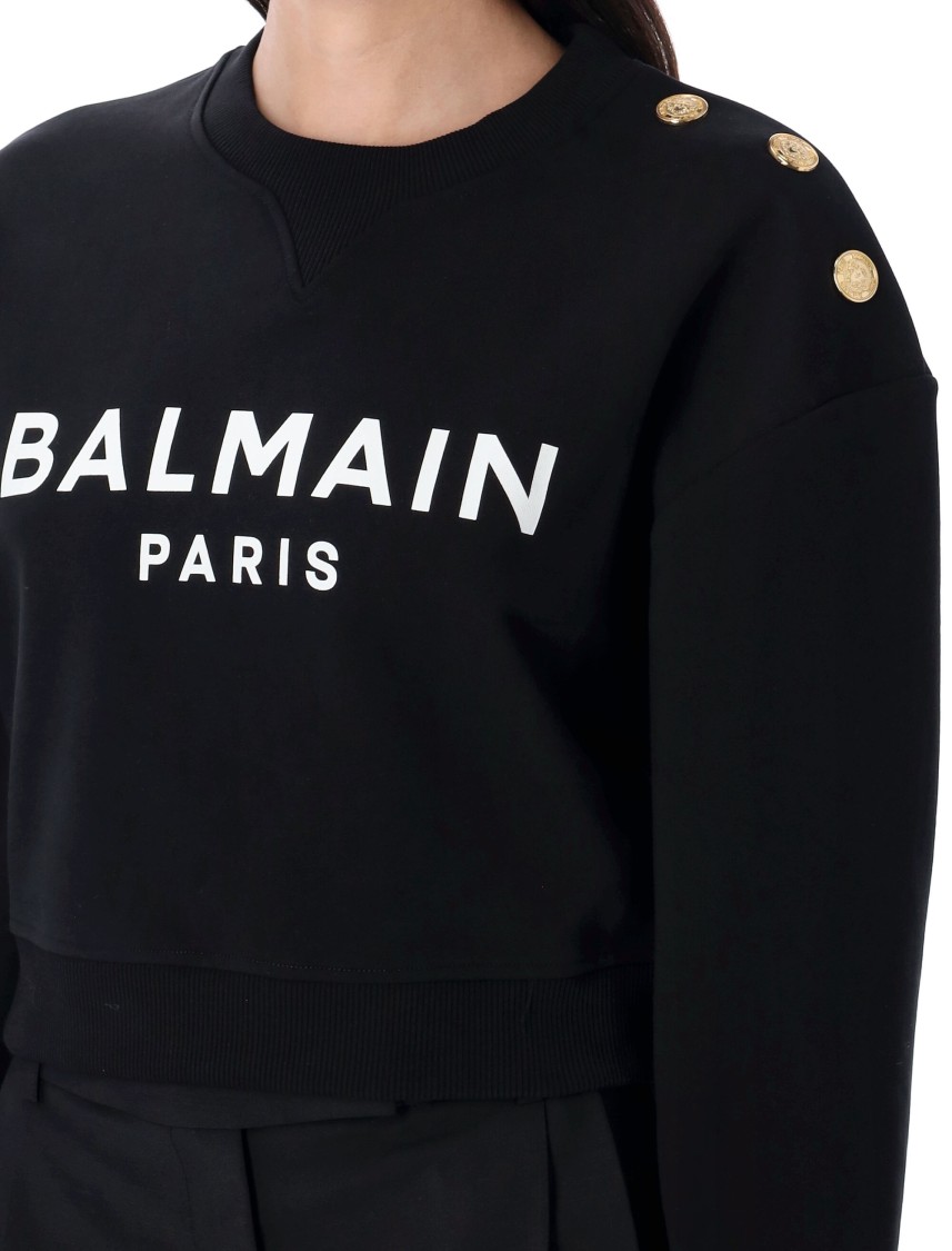Balmain 3-button Logo-print Crop Sweatshirt In Black