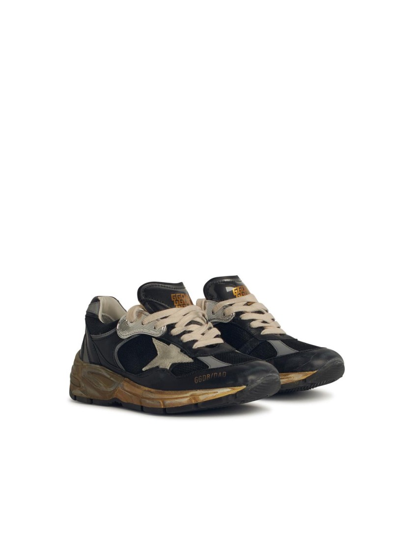 Golden Goose Running Dad Net And Nappa Upper Suede Star Shoes In Black