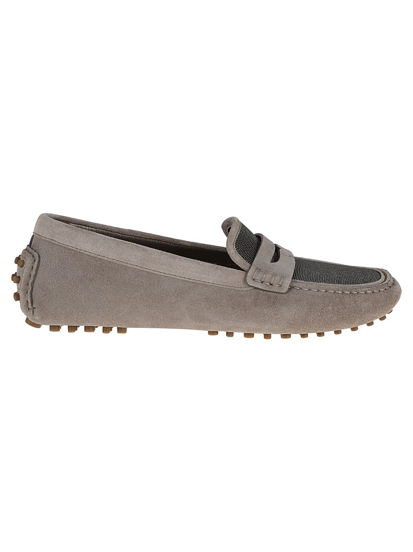 Brunello Cucinelli Taupe Moccasin With Rubber Studs In Neutrals