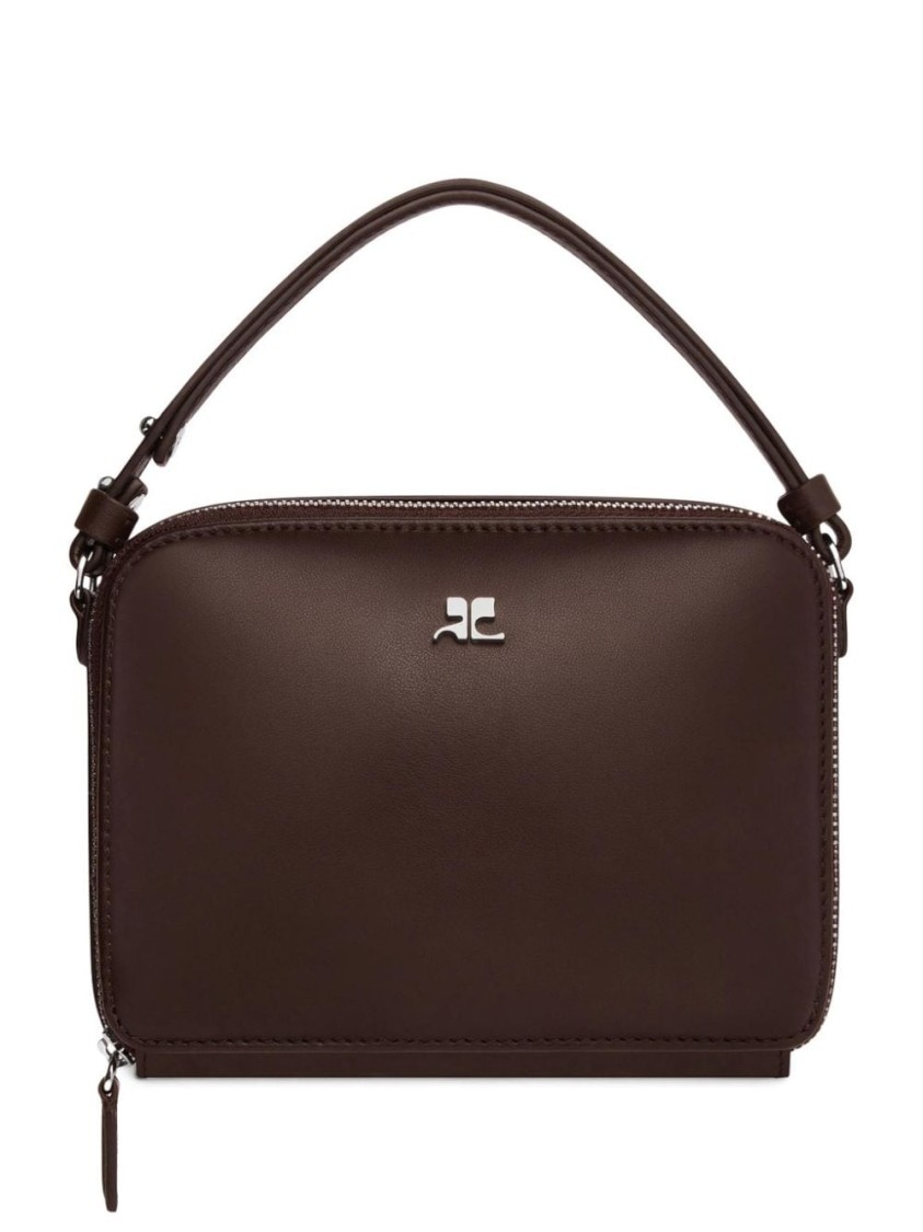 Courrèges Chocolate Brown Calf Leather Courreges Handbag With Silver-tone Accents