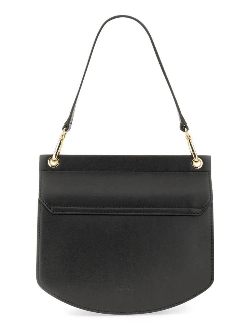 Ganni Small Shoulder Bag With Adjustable Strap And Gold-tone Hardware In Black
