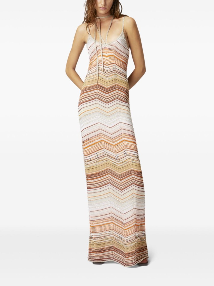 Missoni Long Sleeveless Dress With Striking Zigzag Pattern In Multicolor