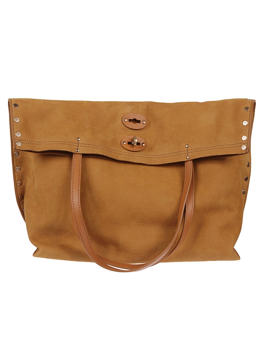 Zanellato Brown Textured Leather Tote With Fold-over Flap In Brown