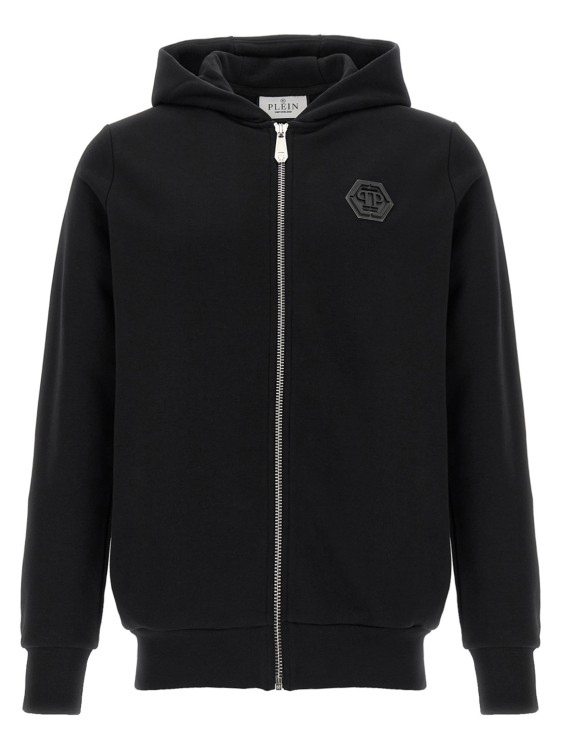 パーカー・フーディ Philipp Plein Sleek Black Fleece Hoodie With Logo Patch Philipp Plein Sleek Black Fleece Hoodie With Logo Patch
