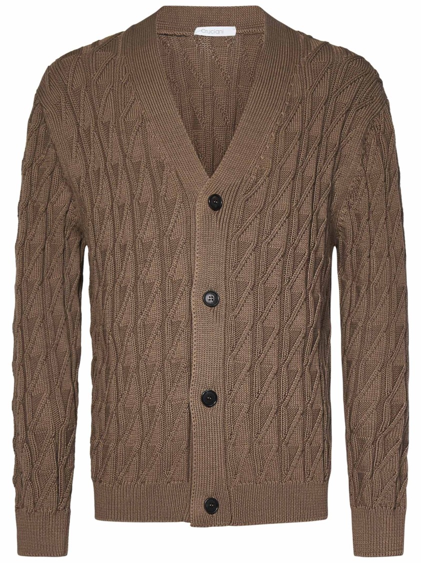 Cruciani Brown Cotton Knit Cardigan In Brown
