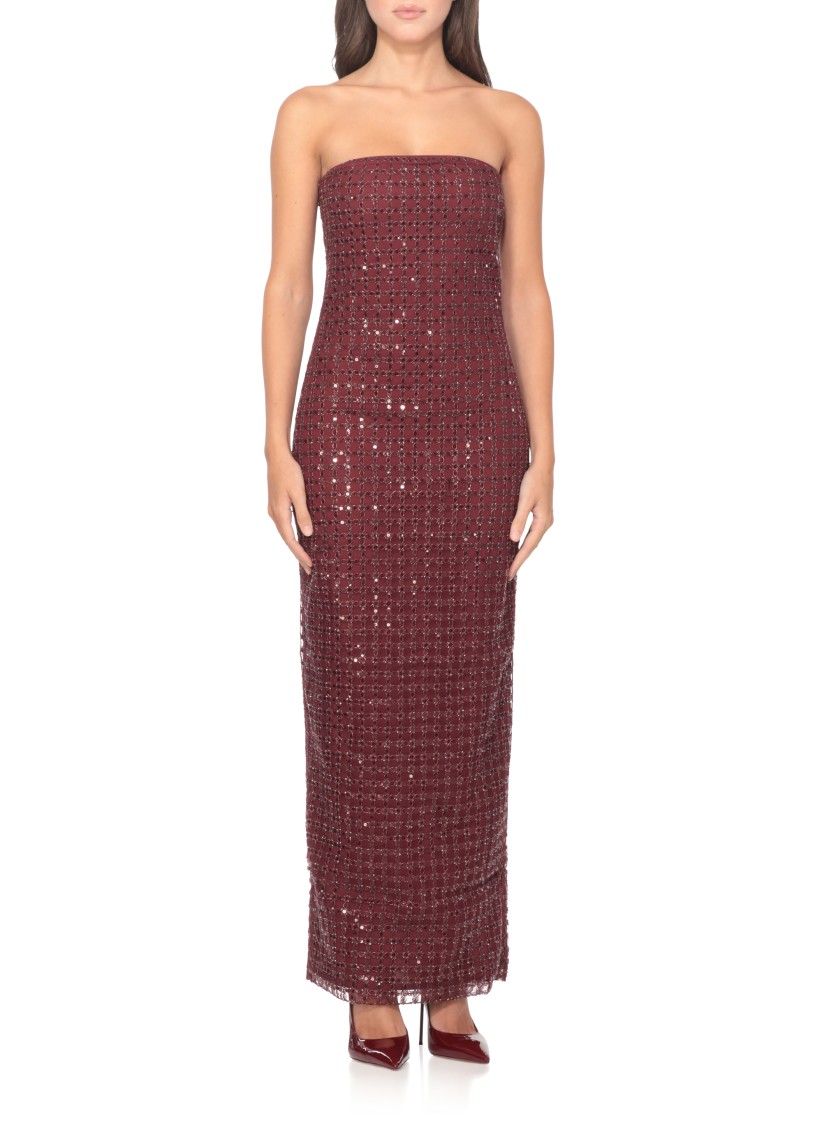 Rotate Birger Christensen Rotate Bordeaux Evening Dress With All-over Paillettes In Burgundy