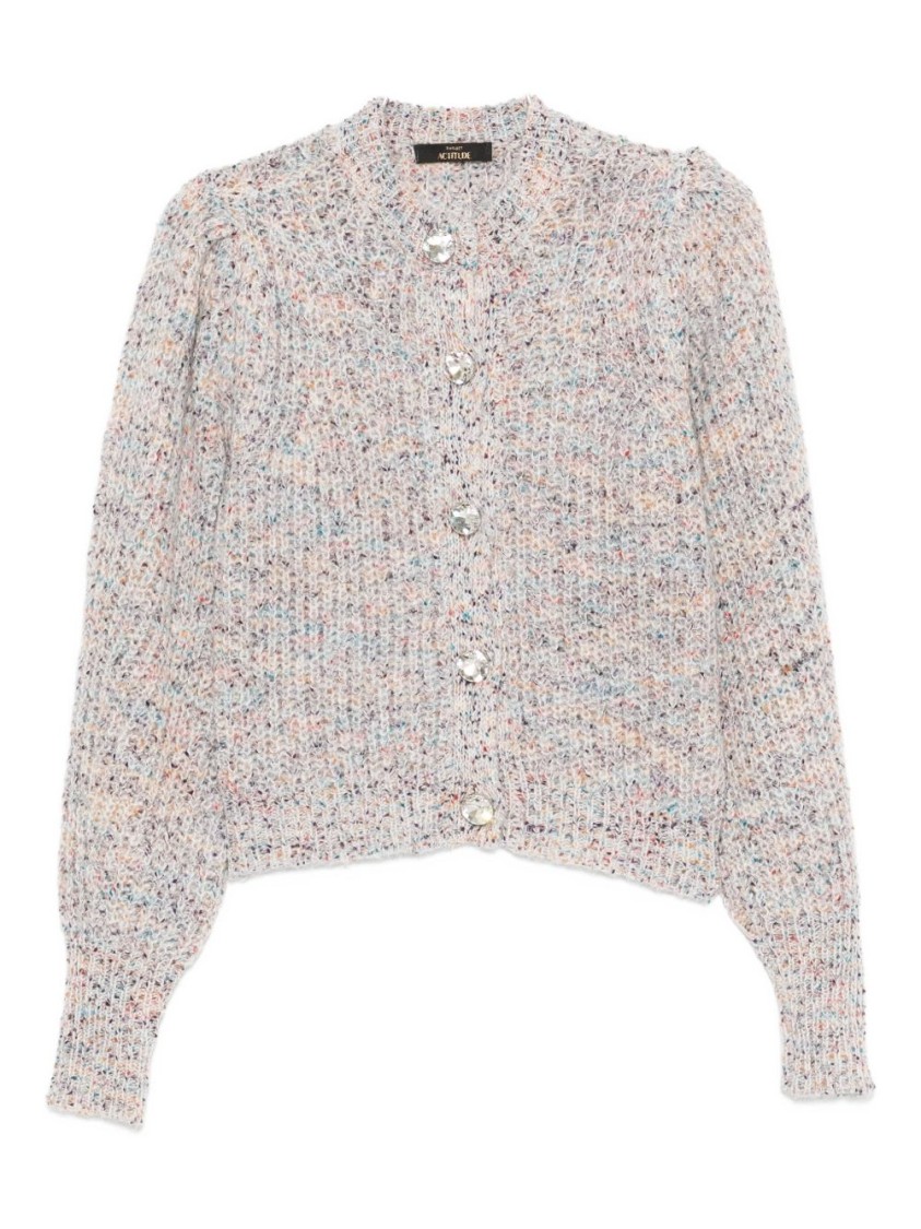 Twinset Twin-set Textured Knit Cropped Sweater With Decorative Buttons In Neutral