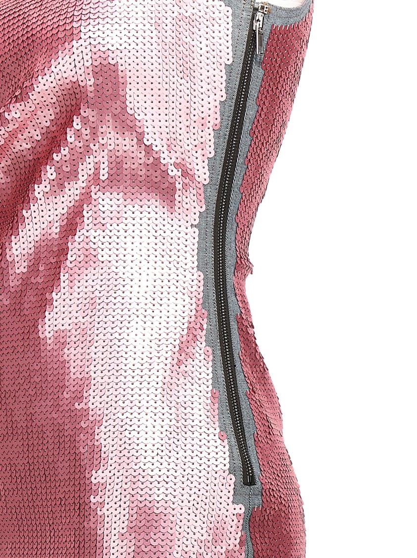 Rick Owens Sequined One-shoulder Denim Evening Dress In Multi