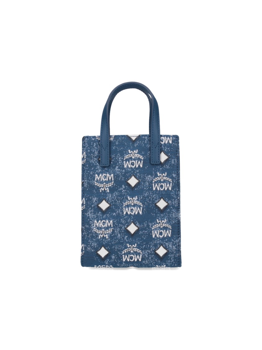 Mcm Glitter Finish Canvas Handbag With Detachable Tag