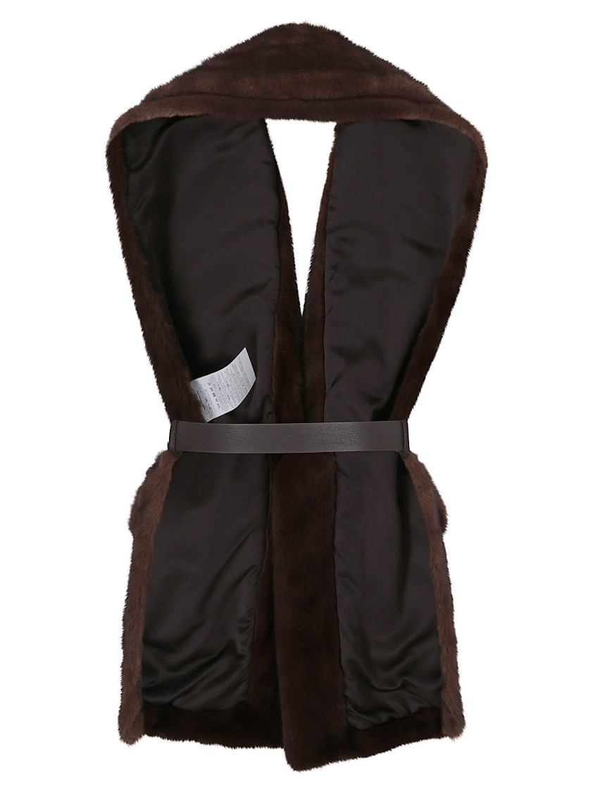 P.a.r.o.s.h Parosh Sleeveless Faux Fur Vest With Matching Belt And Flap Pockets In Brown