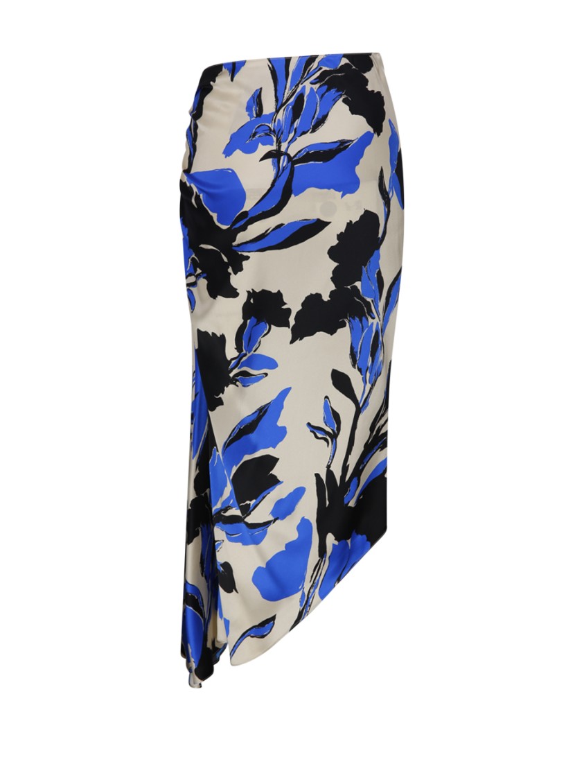 Max Mara Draped Floral Ruched Asymmetric Hem Skirts In Blue