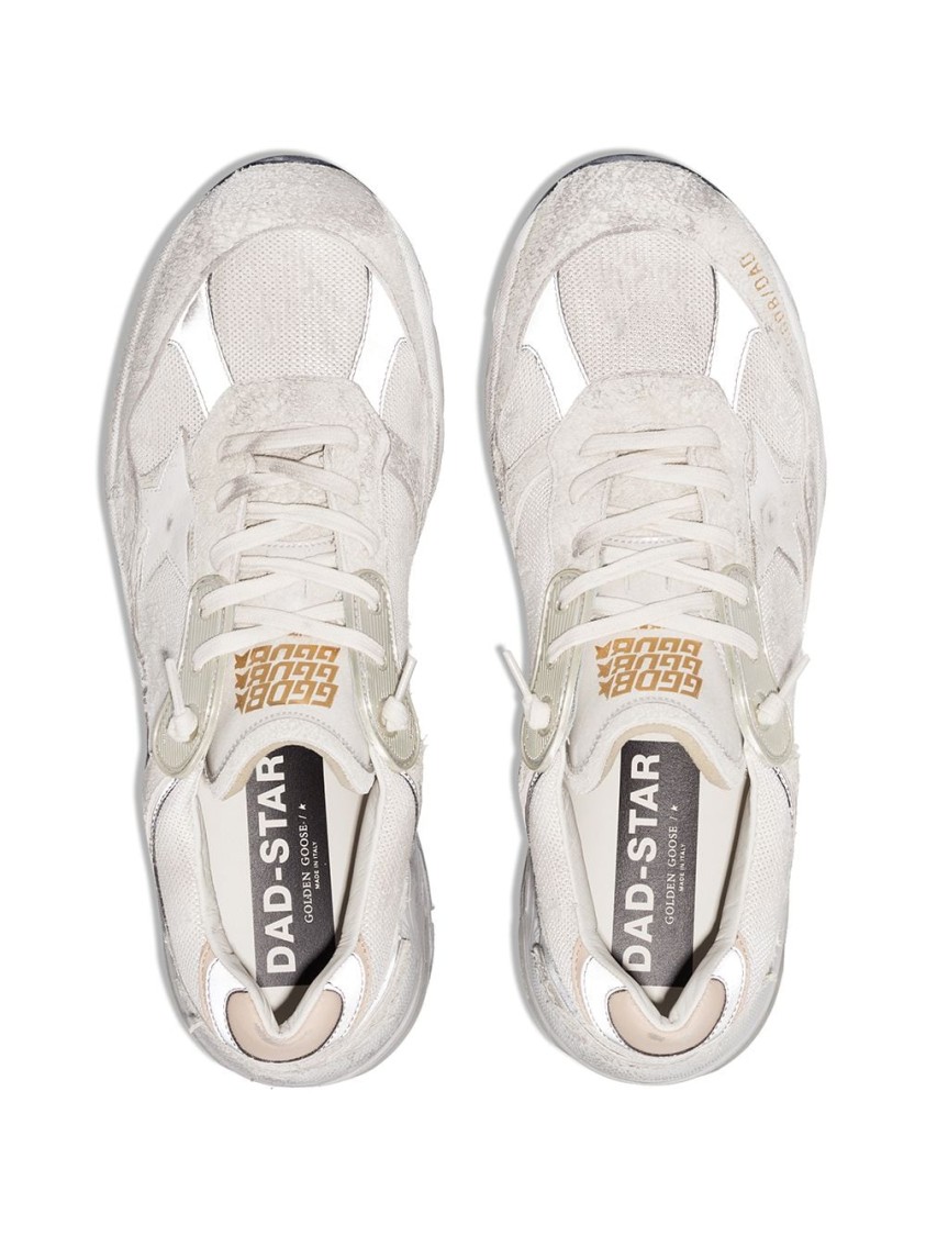 Golden Goose Running Dad Net And Suede Upper Leather Star And Heel Suede Spur Shoes In White