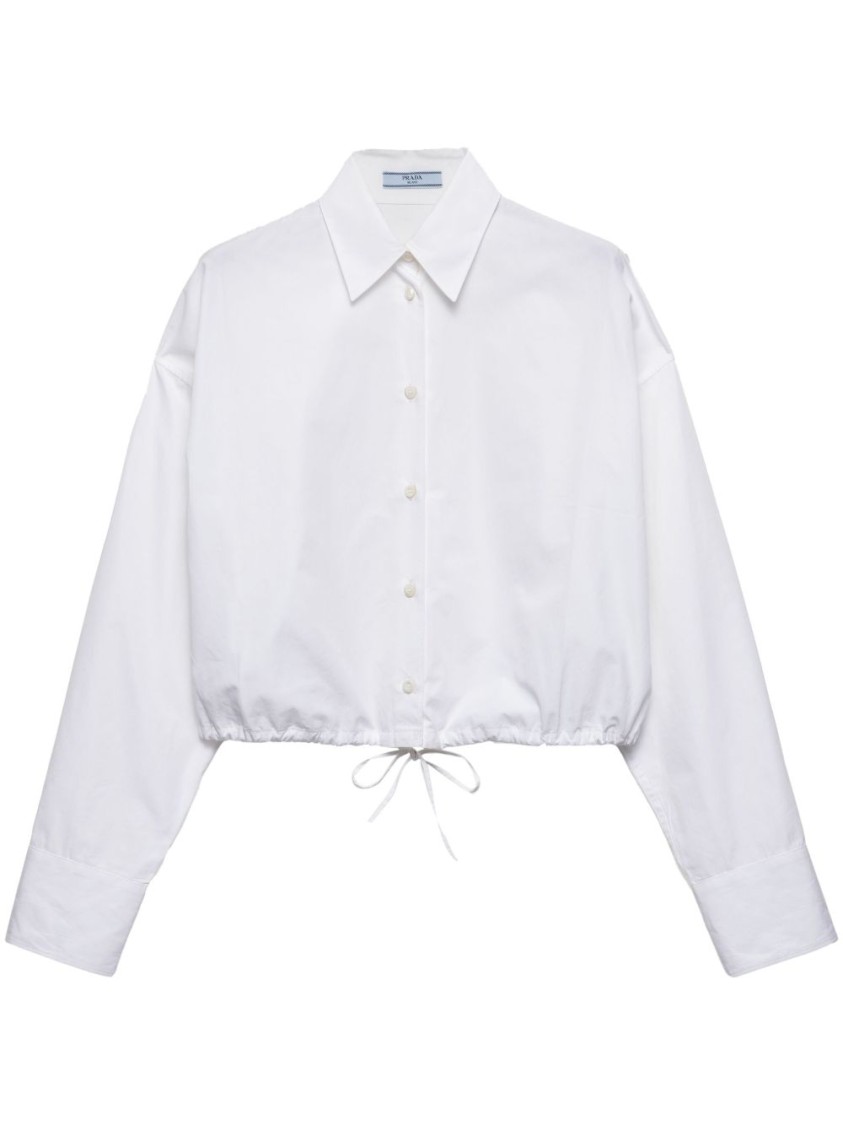 Prada Drawstring Poplin Shirt In White