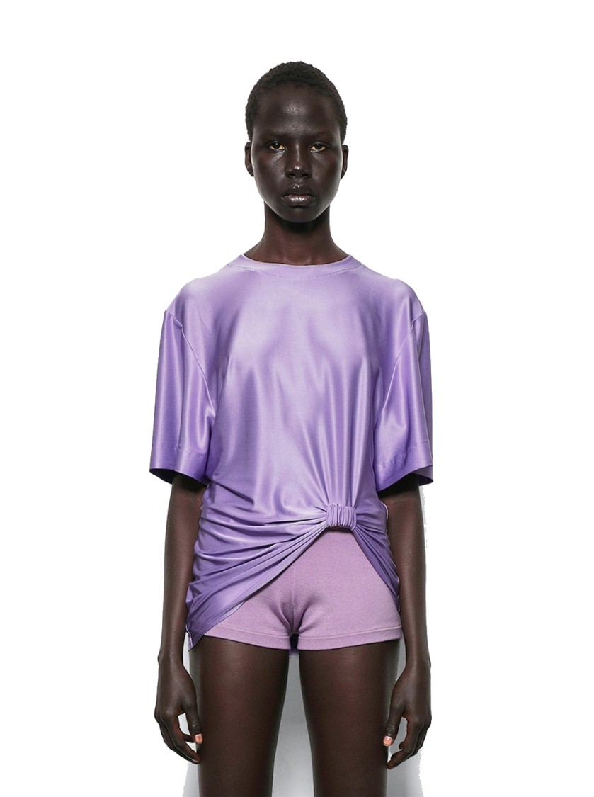 Rabanne Knotted Stretch-jersey T-shirt In Purple