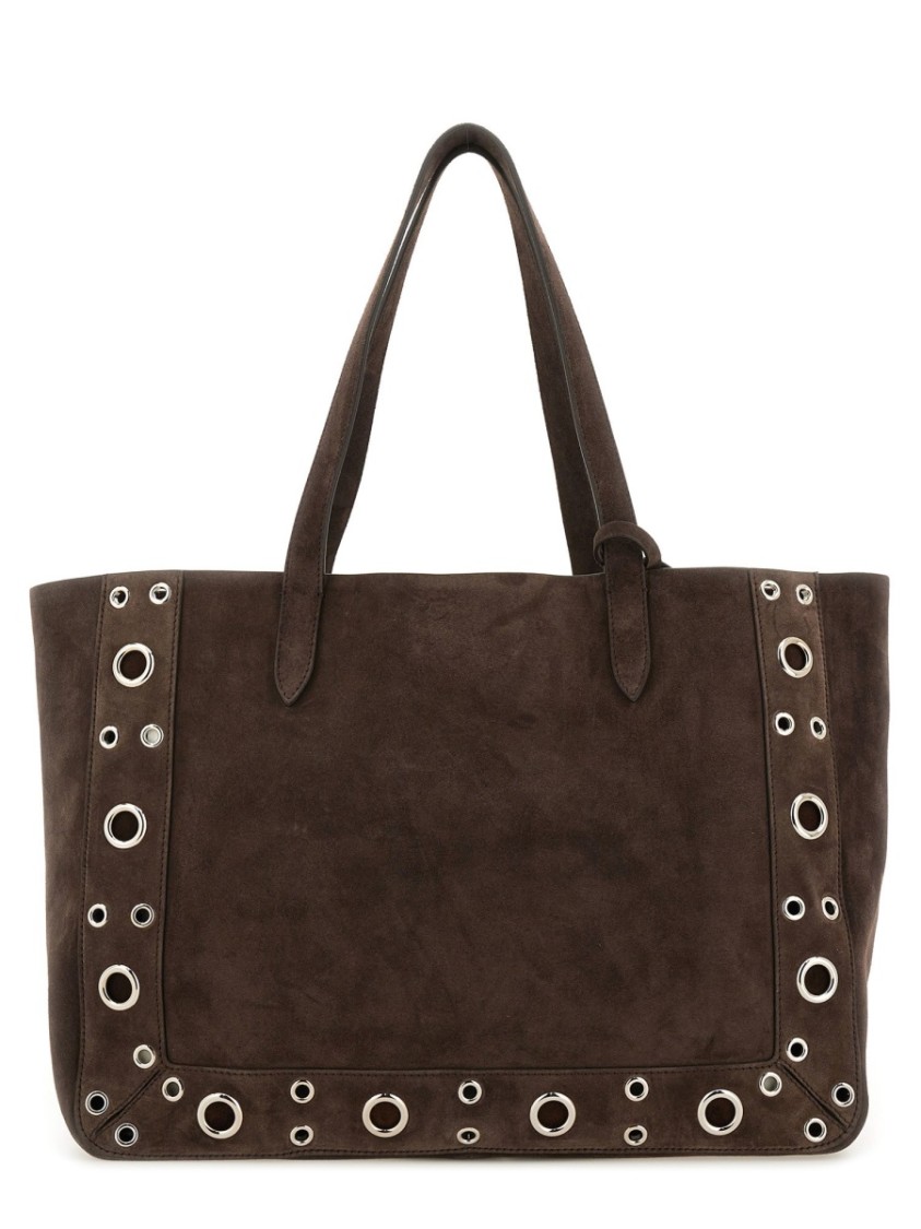 Valentino Suede Shoulder Bag With Maxi Metal Studs In Brown