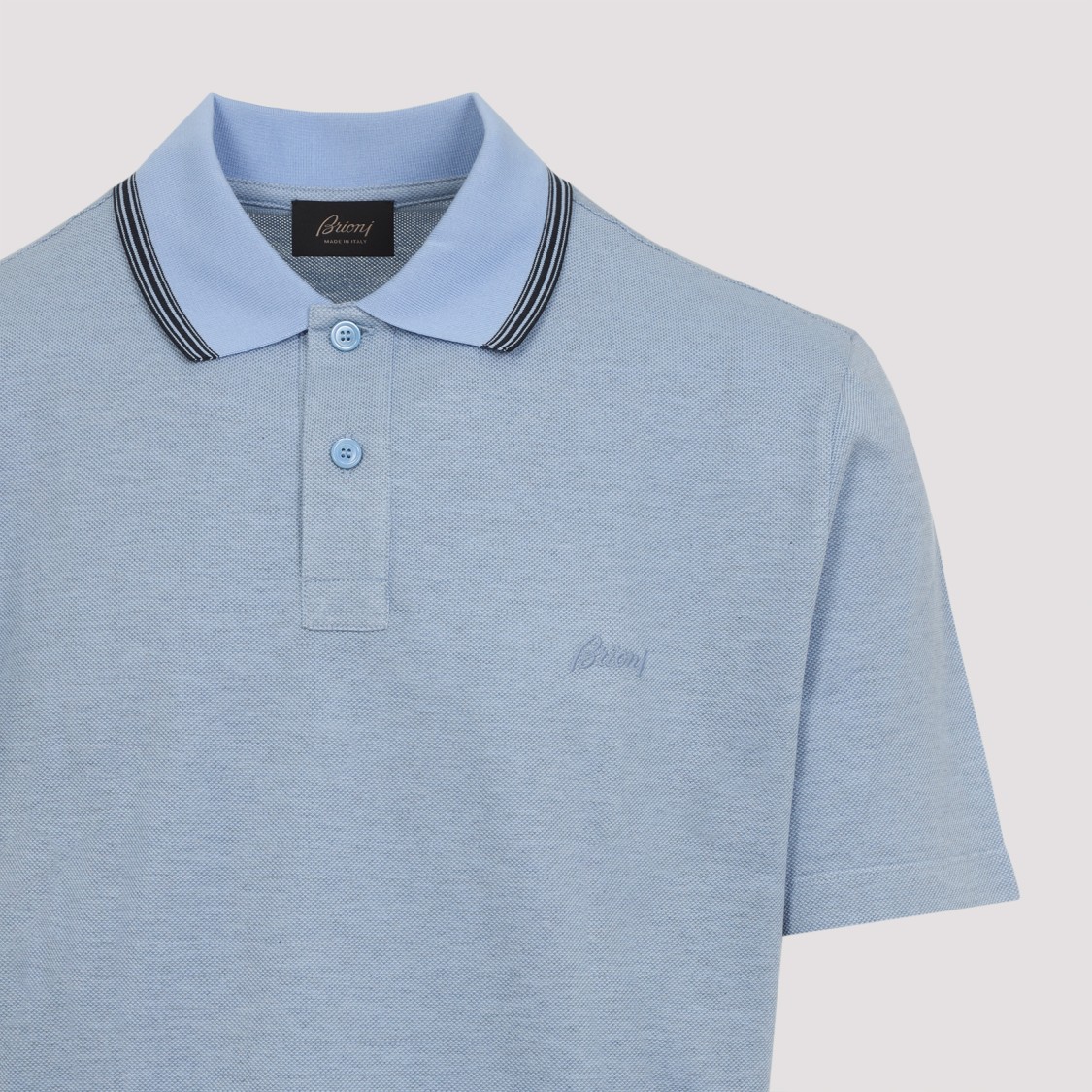 Brioni Striped Edge Polo Shirt In Cotton In Blue
