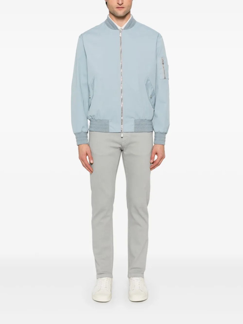 ELEVENTY ELEVENTY SKY BLUE TWILL BOMBER JACKET