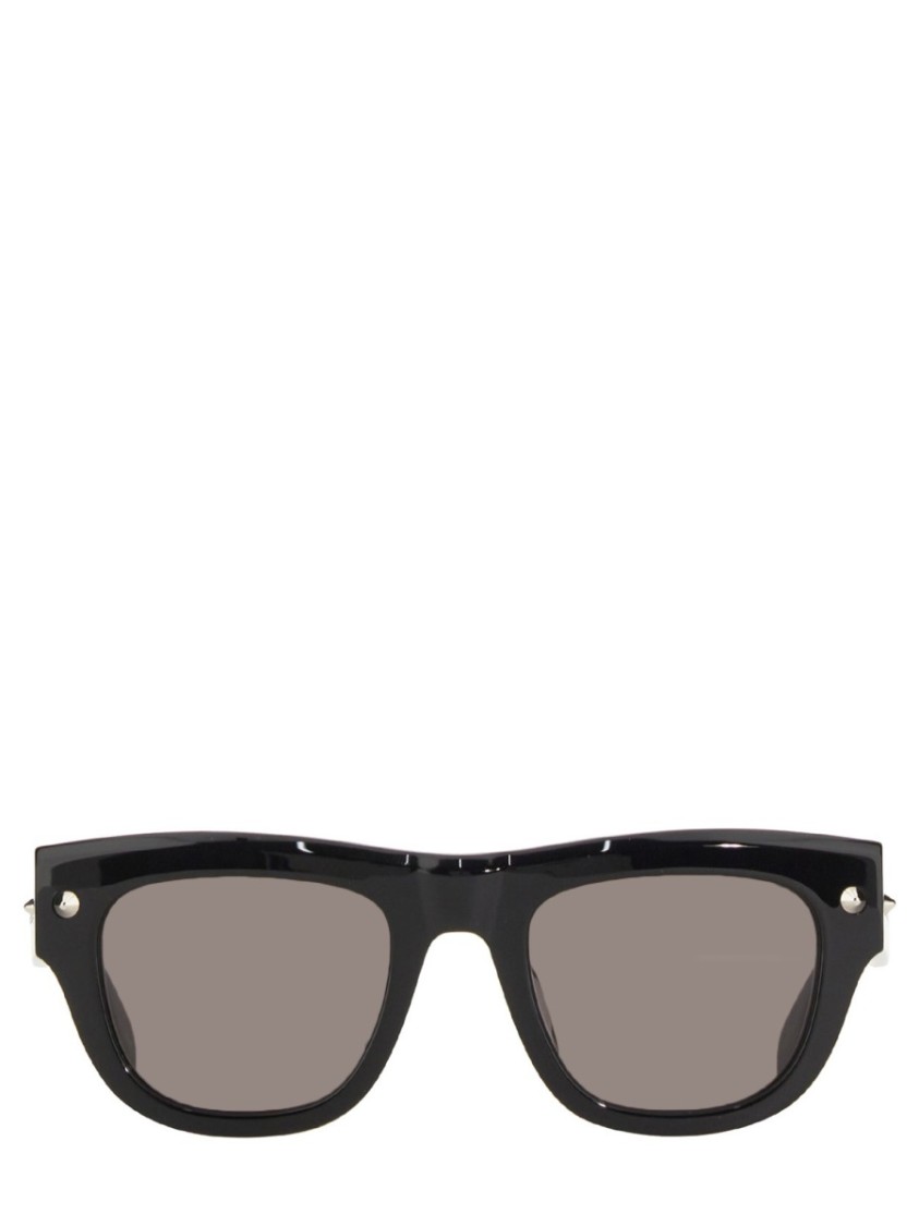 Alexander Mcqueen Angular Black Acetate Sunglasses With Glossy Finish In Black