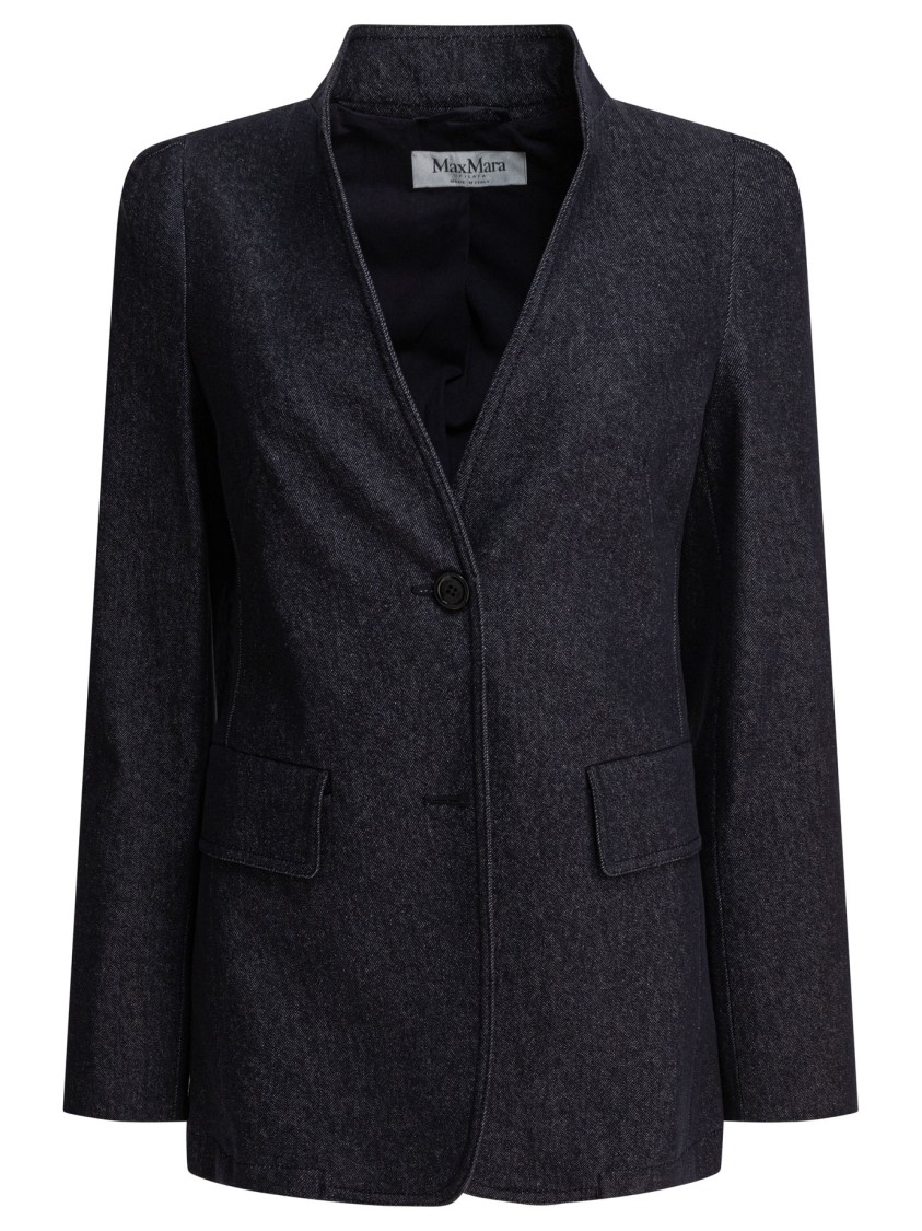 Max Mara Denim-effect Blazer With Stand-up Collar In Black
