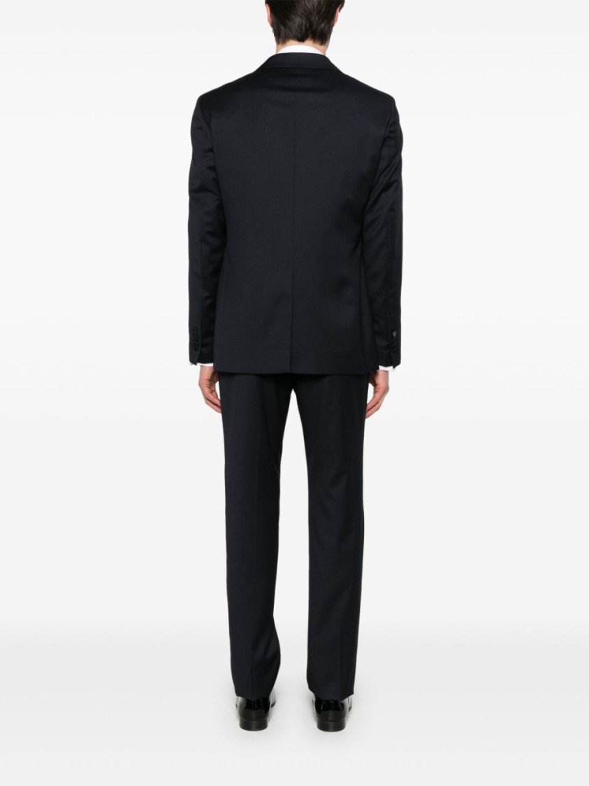 Shop Tagliatore Navy Blue Suit Jacket In Black